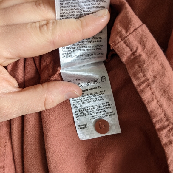 H&M Rust Brown Cotton Weave Puff Sleeve Playsuit - Picture 9 of 11